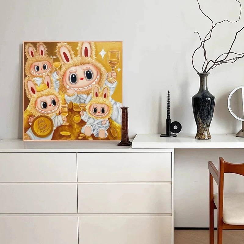 LABUBU 油絵 LABUBU 漫画吊り絵画デスクトップリビングルーム絵画子供部屋寝室装飾絵画|undefined