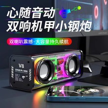 V8蓝牙音箱双喇叭透明机甲小钢炮炫彩大功率低音炮创意桌面小音响