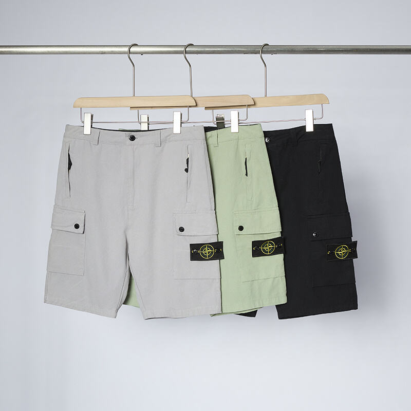 Cross-Border Stone Island Men's Compass Embroidered Logo Workwear Zipper Woven Summer Casual Shorts