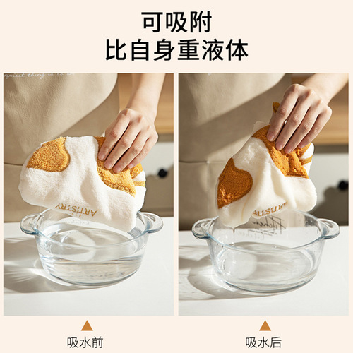 Cat hand towel hanging hand towel children's cute coral velvet towel kitchen strong water absorption thickened hand rag