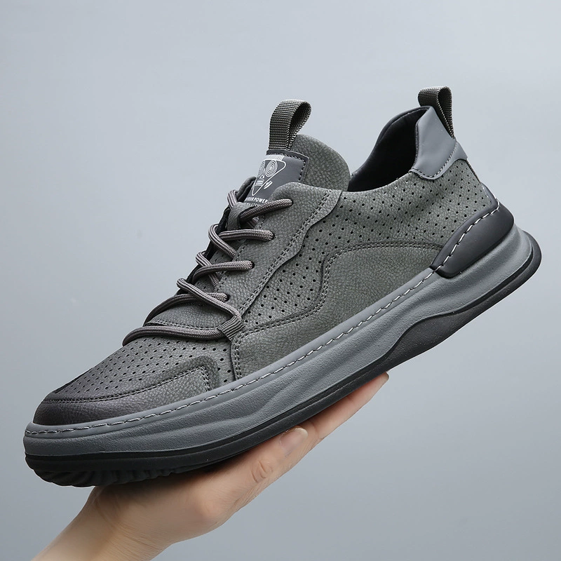 Летние полые мужские перфорированные мужские туфли широкие повседневные кожаные туфли мужские толстые подошвы