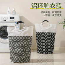 跨境铝环手提脏衣篮浴室布艺换洗衣服折叠收纳桶灯笼印花脏衣篓