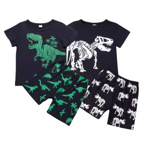 2020 European and American children's clothing short sleeve pajamas suit home suit dinosaur shorts a generation of dinosaur boys suit summer