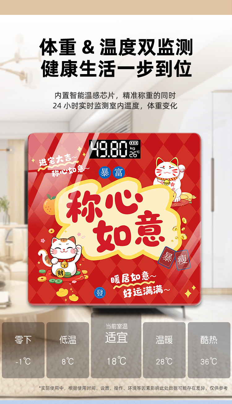 2026 Spring Festival New Year Gift Electronic Scale Body Fat Scale Accurate Red Lucky Satisfying Happy Occasion Fat Measuring Instrument