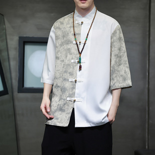 2024 summer Chinese style men's Tang suit Tang suit Han suit short sleeve shirt a generation of hair