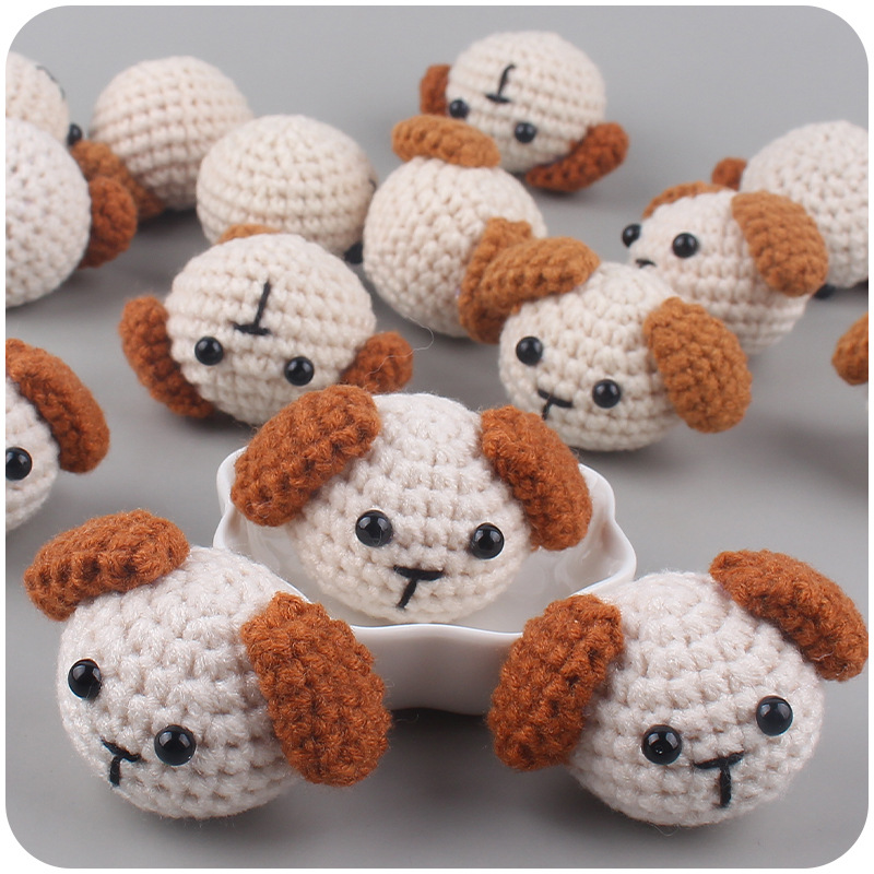 Nueva lana hecha a mano crochet cachorro de dibujos animados Super lindo cabeza animal chupete cadena juguete Accesorios