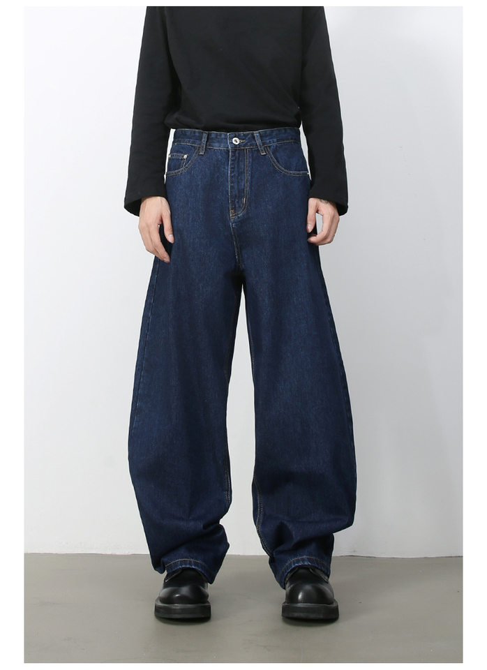 Quần jean nam ống rộng dáng suông cạp vừa phong cách đường phố — Denim đen, Làm cũ, Màu trắng, Màu xanh lam chi tiết 24