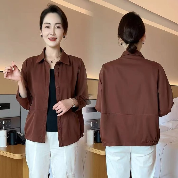 一件代发直播爆款2025春秋季新款妈妈装纯色短外套薄款衬衫女上衣|undefined