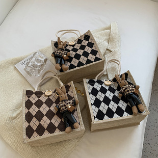 Linen handbag women's 2023 fashionable outing handbag Japanese style western style girl lunch box bag for work