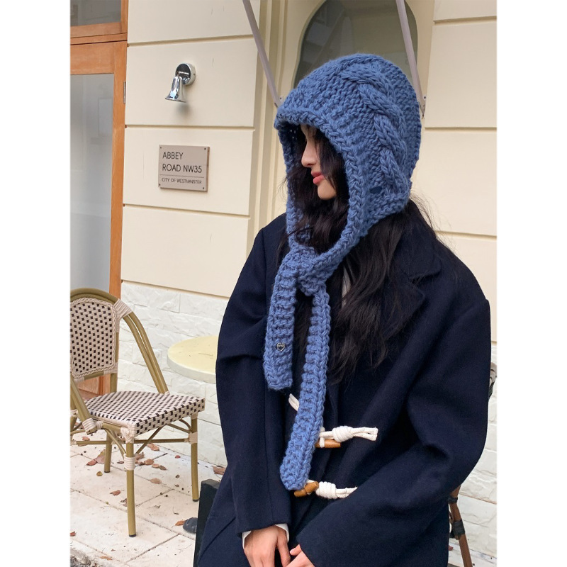 Korean Dongdaemun Thick Stick Korean Style Ins Style Shawl Knitted Hat Women's Winter Warm Balaclava Thick