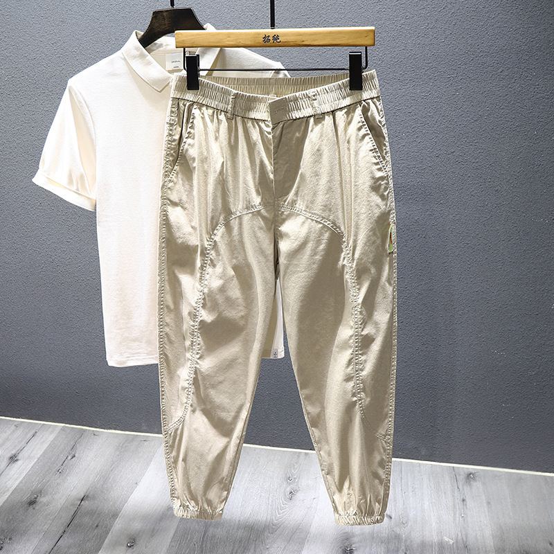 2022 Summer Thin Casual Ankle Pants for Men and Youth Fashionable All-match Loose Nipped Sports Elasticated Waist Ankle-length Pants