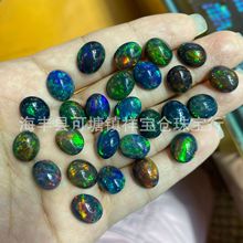批发天然黑欧泊裸石蛋面圆形椭圆形多尺寸原石火彩好镶嵌戒指欧泊