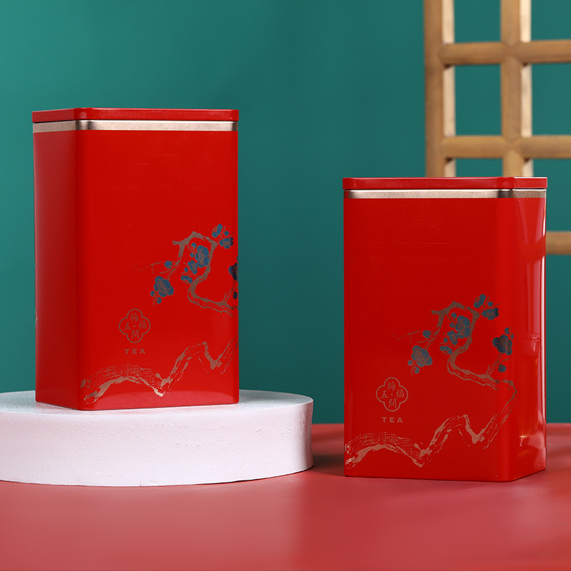 茶叶罐通用茶叶包装罐铁盒密封罐铁观音包装盒红茶罐红色罐子现货