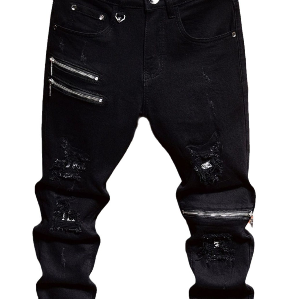 Men's Clothing High End Jeans For Men Autumn And Winter All Match Korean Style Trendy Black Elastic Slim Fit Zipper Trousers Winter_voghion.com