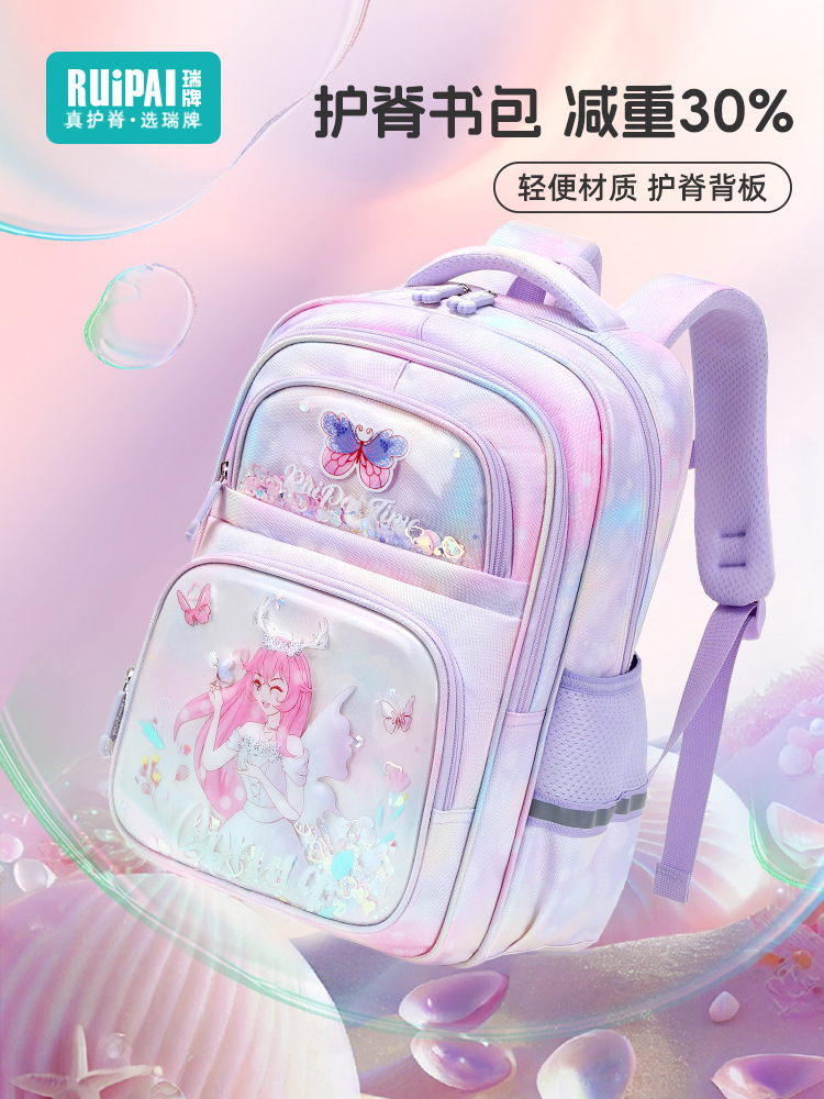 Mochila escolar para niñas de 1º a 2º grado, marca Rui, gran capacidad, reduce el peso, diseño de dibujos animados, para niñas de primaria, modelo nuevo 2025, ligera.