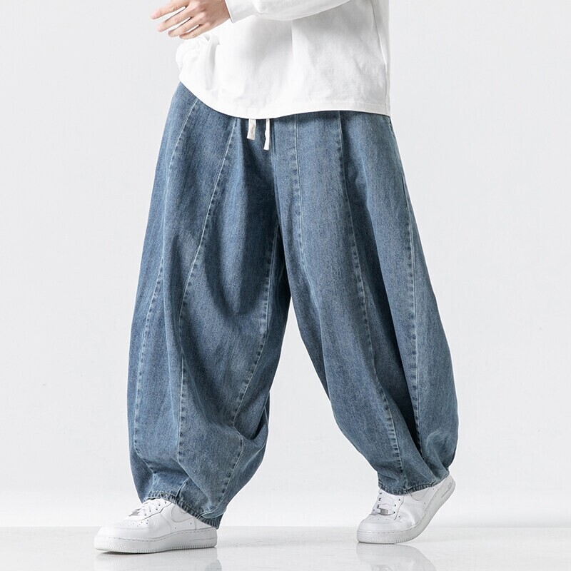 2025 Spring and Summer New plus size Japanese Style Loose Harem Straight Harem Pants Wide Leg Casual Pants Floor Jeans