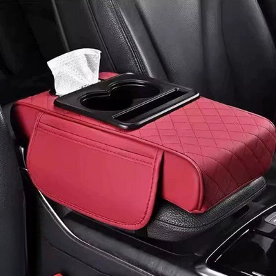 Car cup holder/beverage holder: tissue box, central armrest heightening