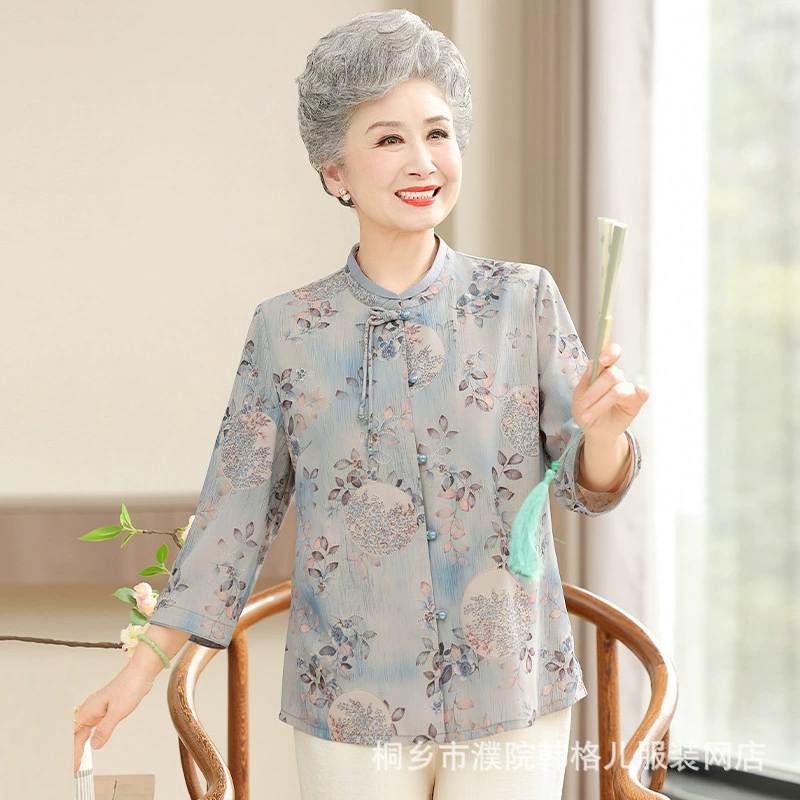 Рубашки в китайском стиле для среднего и пожилого возраста, летние топы с рукавами три четверти для бабушек, женская одежда для женщин 60 и 70 лет, одежда для пожилых женщин