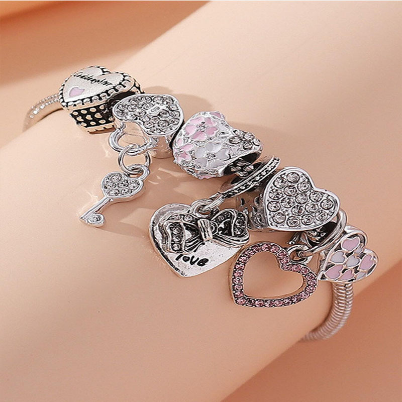 Panjia pulsera Dora DIY cuentas explosivas transfronterizas amor arco colgante letras en forma de corazón goteo pulsera de cobre image 5