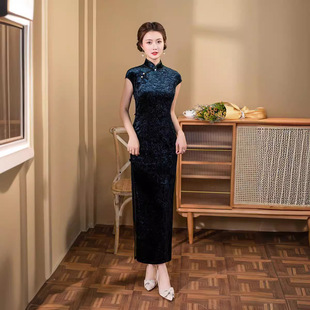 Retro improved black cheongsam 2023 new women's elegant slimming temperament dress Daily wearable cheongsam