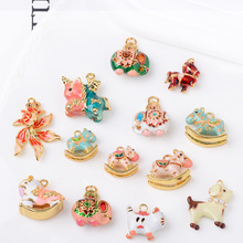 新款纯铜保色吊坠彩色滴油系列木马小羊金鱼DIY手工项链饰品配件