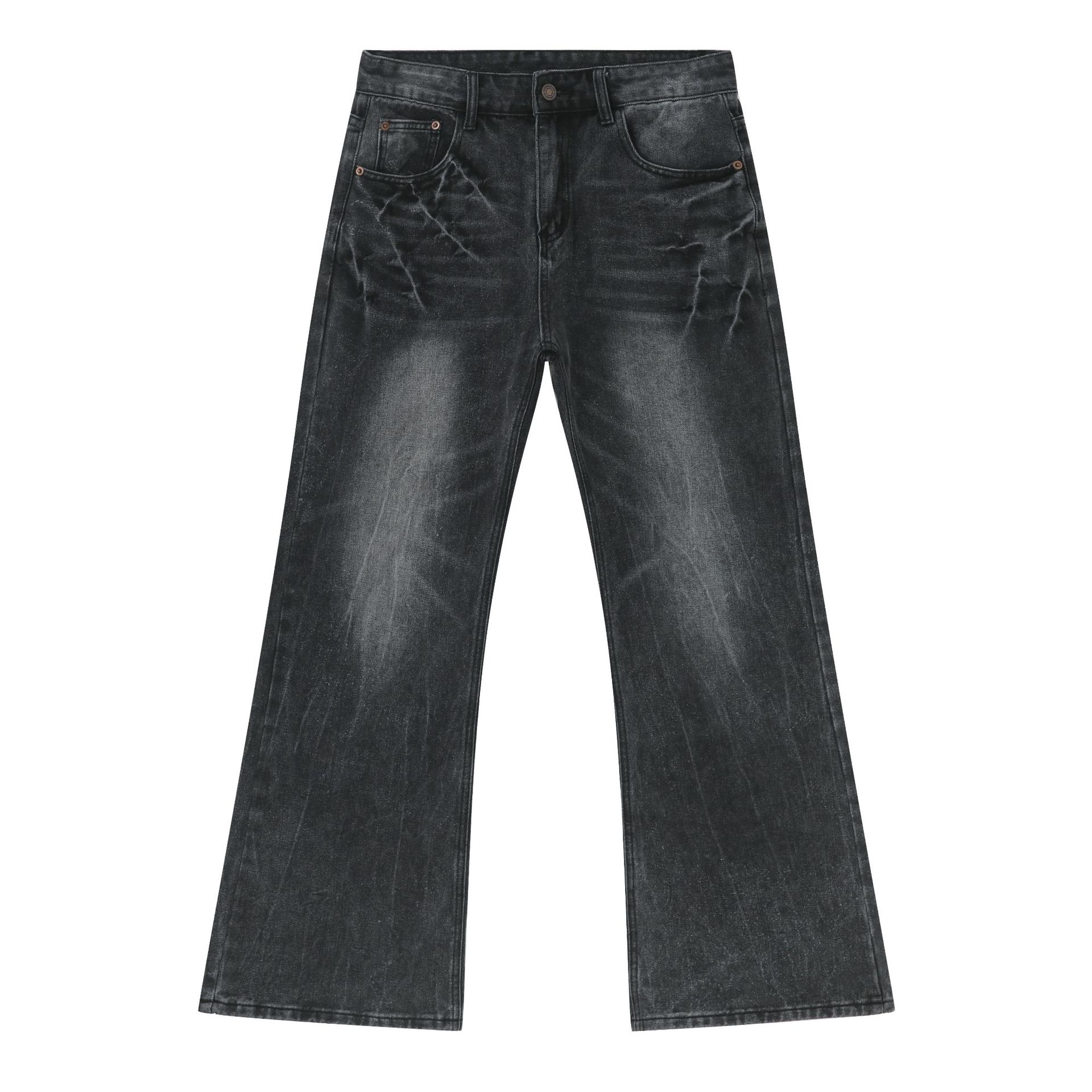 Men's Vintage-Inspired Distressed Jeans Cleanfit Straight Slight Flare Comfortable Cotton Blend Washed Black Light Blue S-XXL No Stretch_mkmklike.com