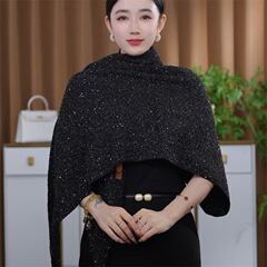 2025秋冬羊毛亮片针织披肩时尚百搭护颈保暖围巾旅行外搭三角巾女
