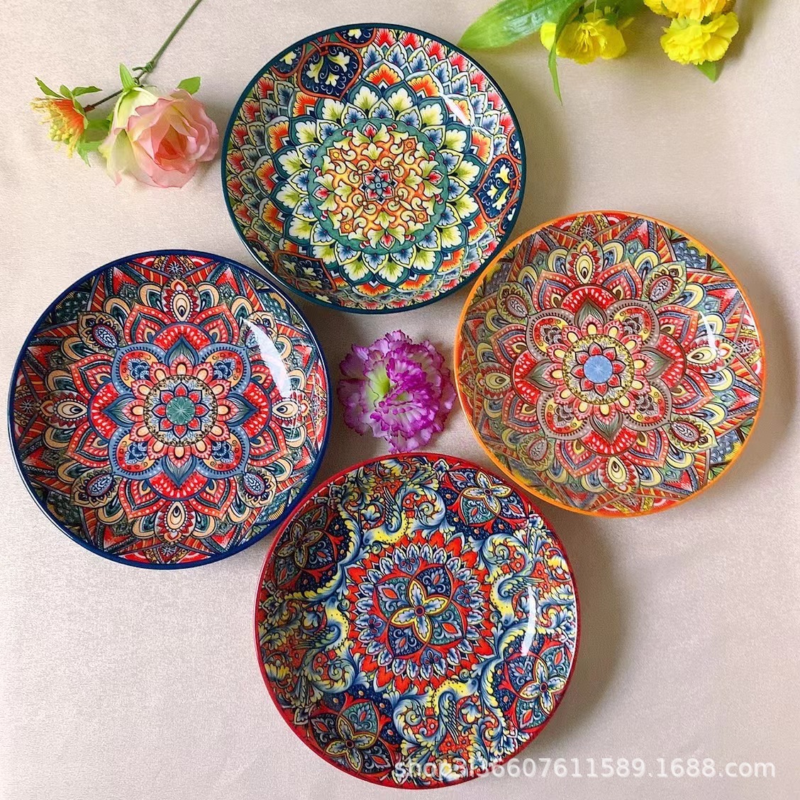 (Cross-border trading), ceramic tableware for home use, boho style, hand painting