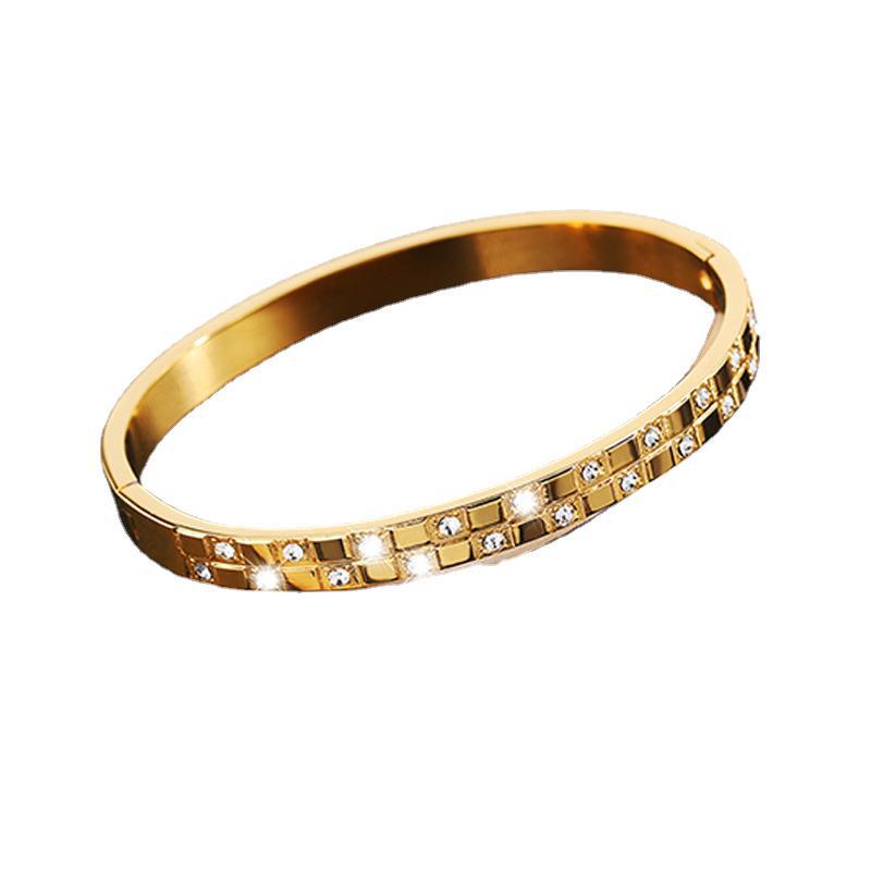 Brazalete de acero de titanio waffle brazalete de diamante de niñas de alto nivel de moda europea y americana transfronteriza no se desvanece brazalete universal