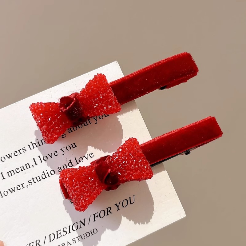 Año Nuevo rojo adornamiento de cabello de seda arco pequeño clip para el cabello de otoño y invierno lateral de la boca de la boca de la boca de la boca clip para el cabello