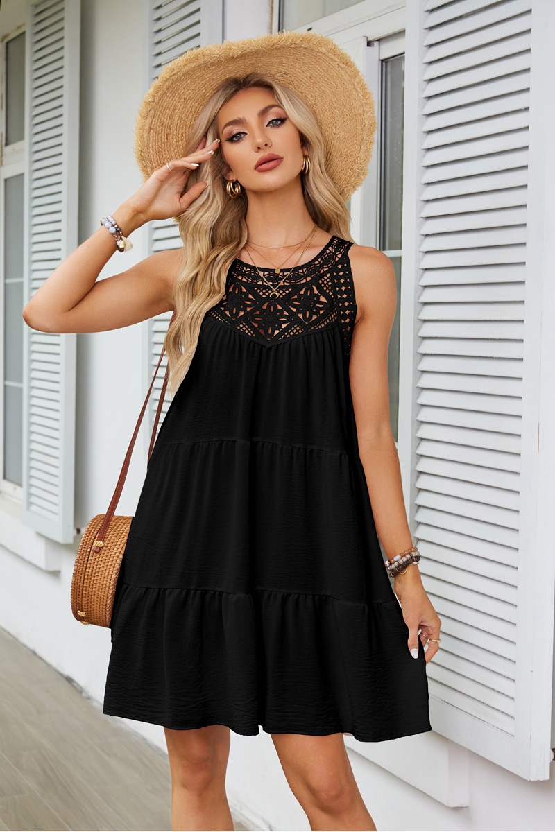 Women's Regular Dress Simple Style Halter Neck Lace Sleeveless Solid Color Knee-Length Holiday Daily display picture 6