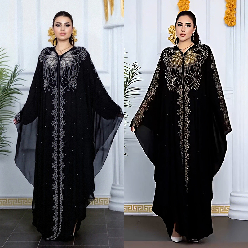 Cross-border Middle East Dubai Best-Selling Popular Long Robe Rhinestone Cardigan Dress 8869_ecoleips.com