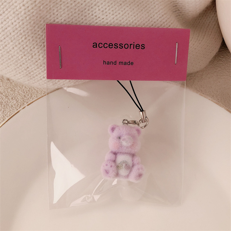 Colgante de oso de dibujos animados tridimensional flocado, cordón de niña linda, bolso de estudiante de felpa, colgante de bolso, colgante de teléfono móvil