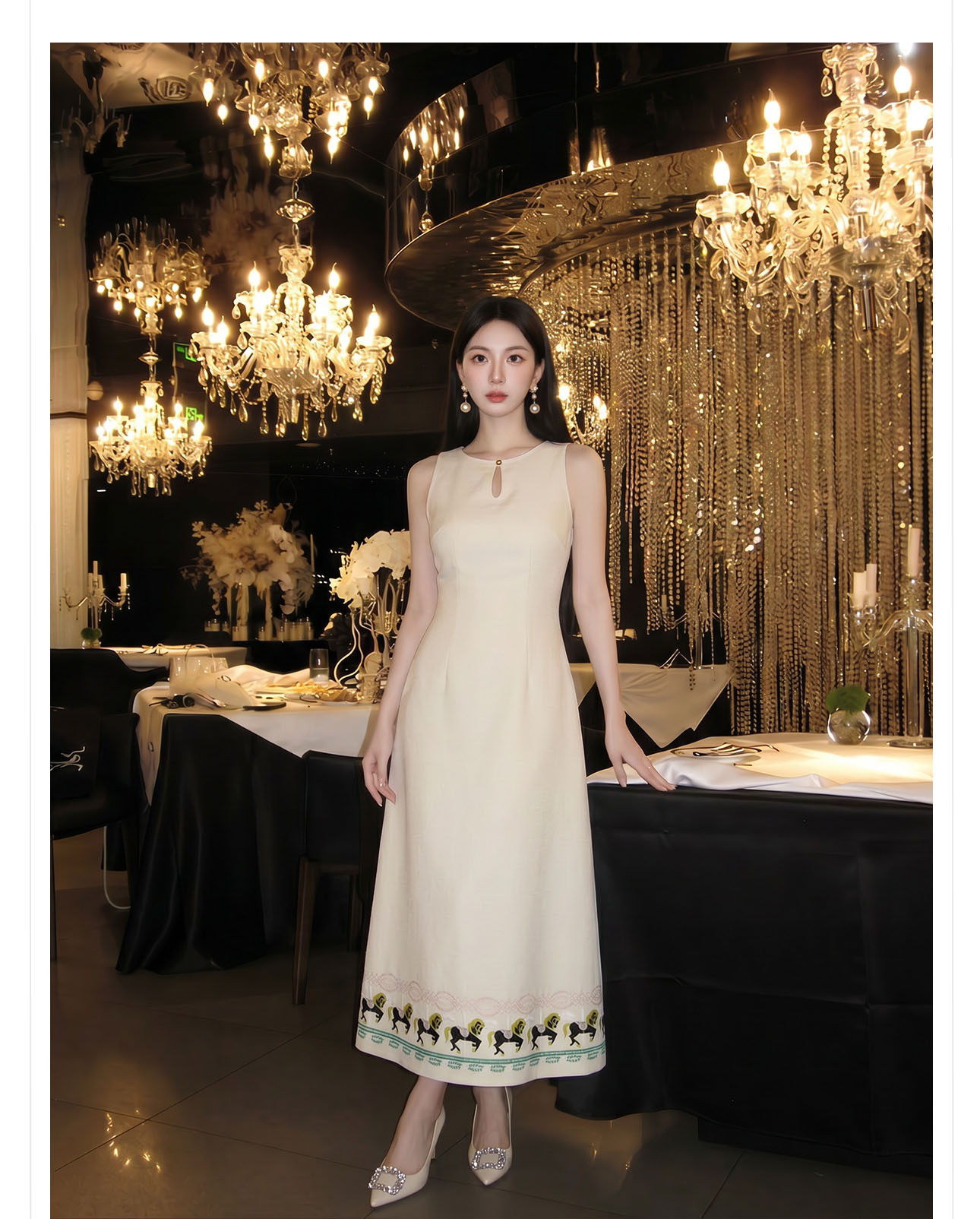 Đầm maxi nữ thêu tay cổ điển Trung Hoa không tay mùa hè — váy liền chi tiết 4