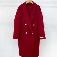 6576阿尔巴卡羊驼绒大衣女小个子红色本命年战袍结婚春节宽松型