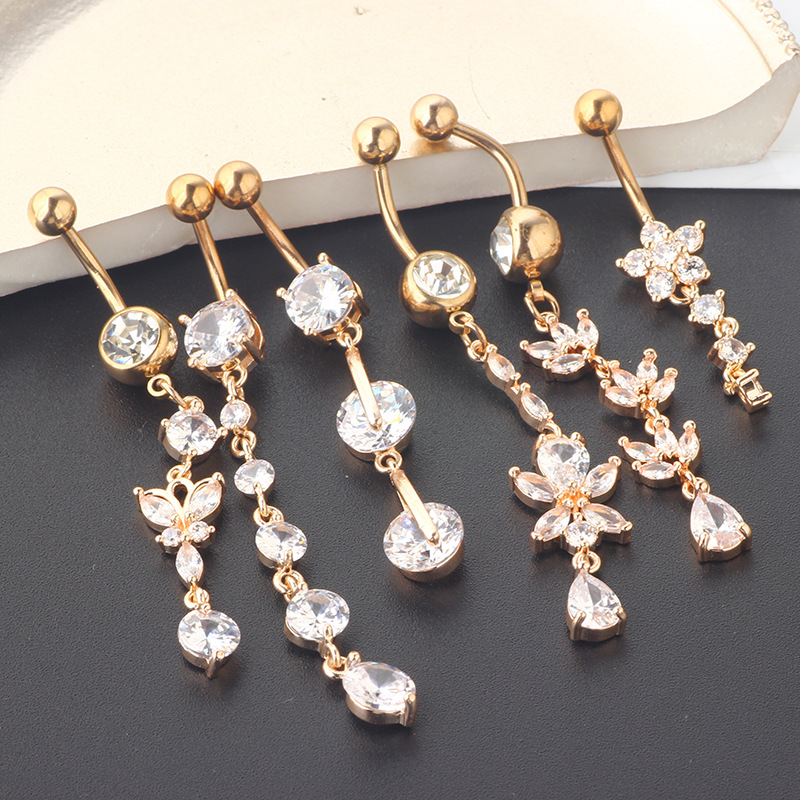 Amazon Popular 6-Piece Belly Button Ring Set Stainless Steel Star Dangle Body Piercing Jewelry detail image 10