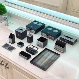 酒店分格托盘亚克力洗漱用品抽屉收纳盒长方形抽纸巾盒客房置物盒