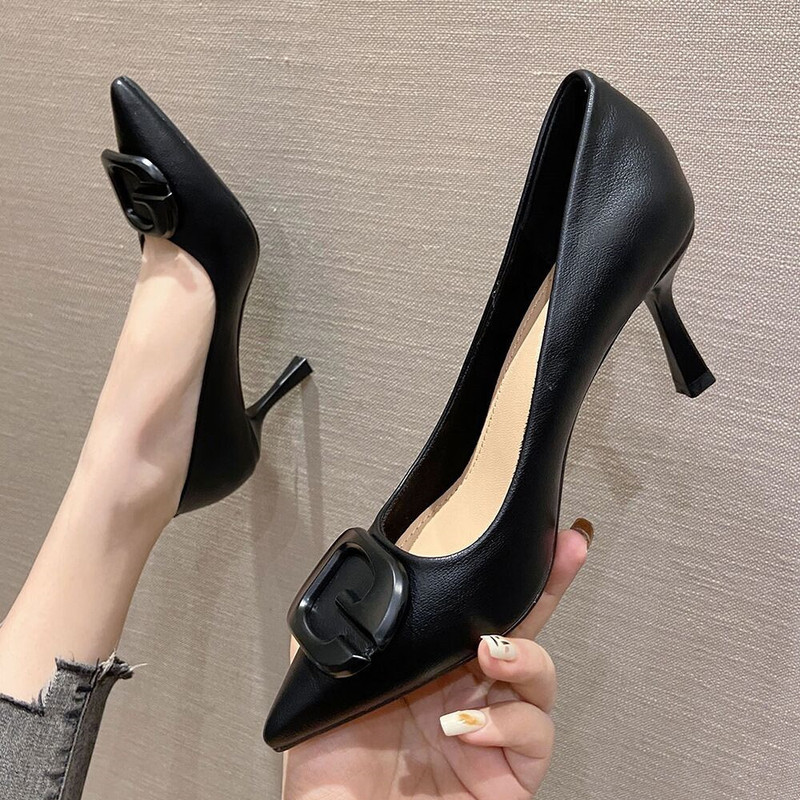 Elegant Pointed-Toe Black High-Heeled Shoes for Women, Thin Heels, 2026 New Spring Model, Professional Commuting Shallow-Mouth Formal Single Shoes