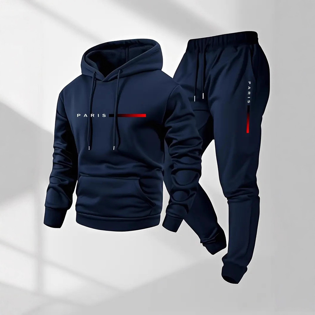 Cross-Border European Size Casual and Fashionable Men's and Women's Paris Letter Printed Hoodie and Drawstring Sports Suit