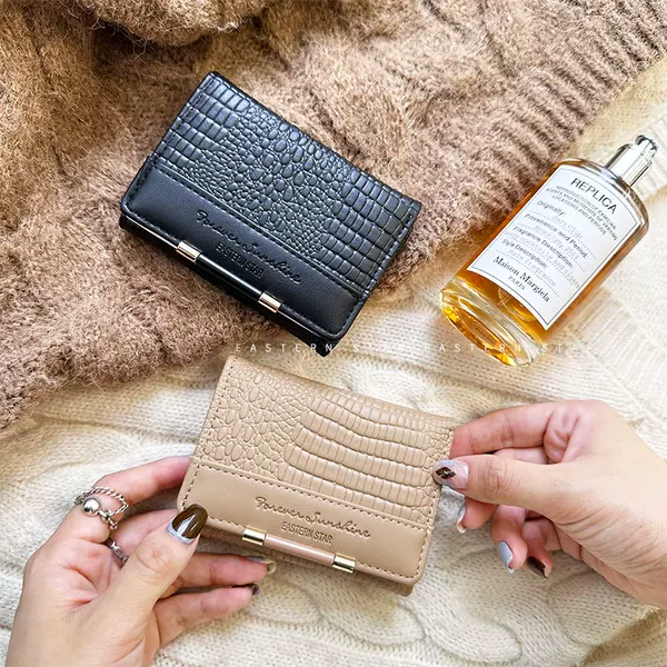 Cross-border three-fold solid color wallet short women's coin purse wallet large capacity card bag Korean wallet wholesale