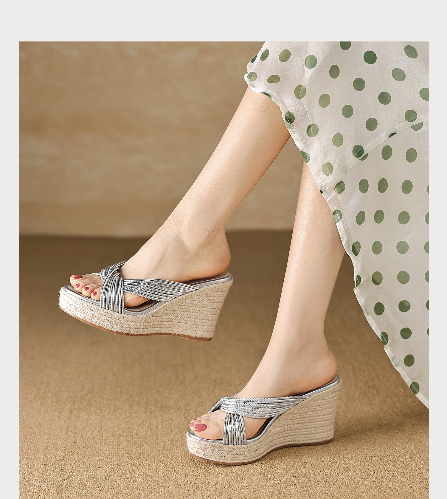 Sandal cao gót nữ đế đan rơm quai chéo bạc hở mũi phong cách Tân Trung Hoa — màu vàng, bạc chi tiết 14