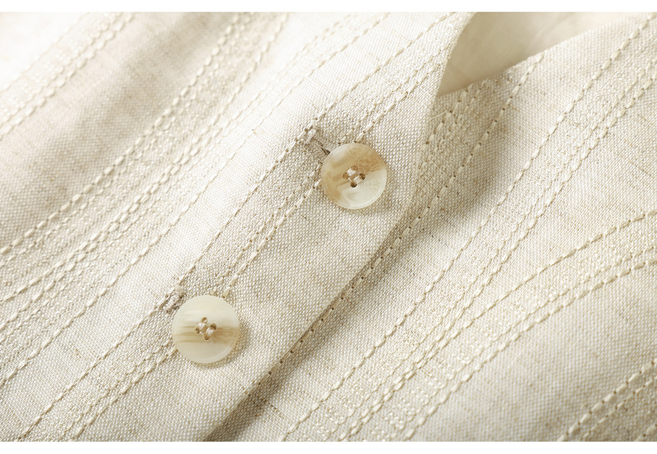 Áo khoác gile không tay cổ chữ V phối lớp phong cách cổ điển chất liệu vải lanh pha sợi Tencel — Màu cà phê chi tiết 30