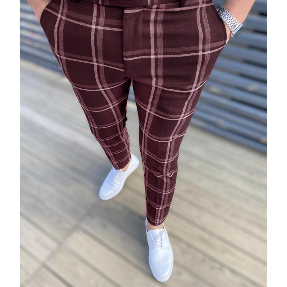 Spring New High Waist Suit Pants Men Fashion England Style Plaid Business Casual Trousers Mens Slim Fit Formal Pants Man_voghion.com