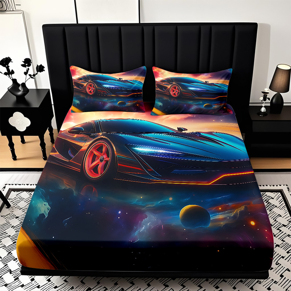 TEMU / JIT moda popular patrón de carreras 3D impresión digital cama de cama de cama kit de ropa de cama fábrica directa