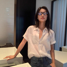 衬衫女秋法式上衣2025高级感通勤日系亚麻短袖衬衫女新中式白衬衫
