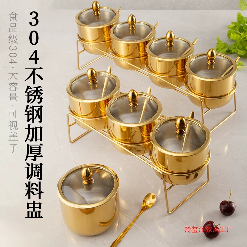 Комбинированный набор банок для приправ из нержавеющей стали 304 с ложкой для хранения приправ, банка для соли чили, глутамата натрия, чашка для вкуса
