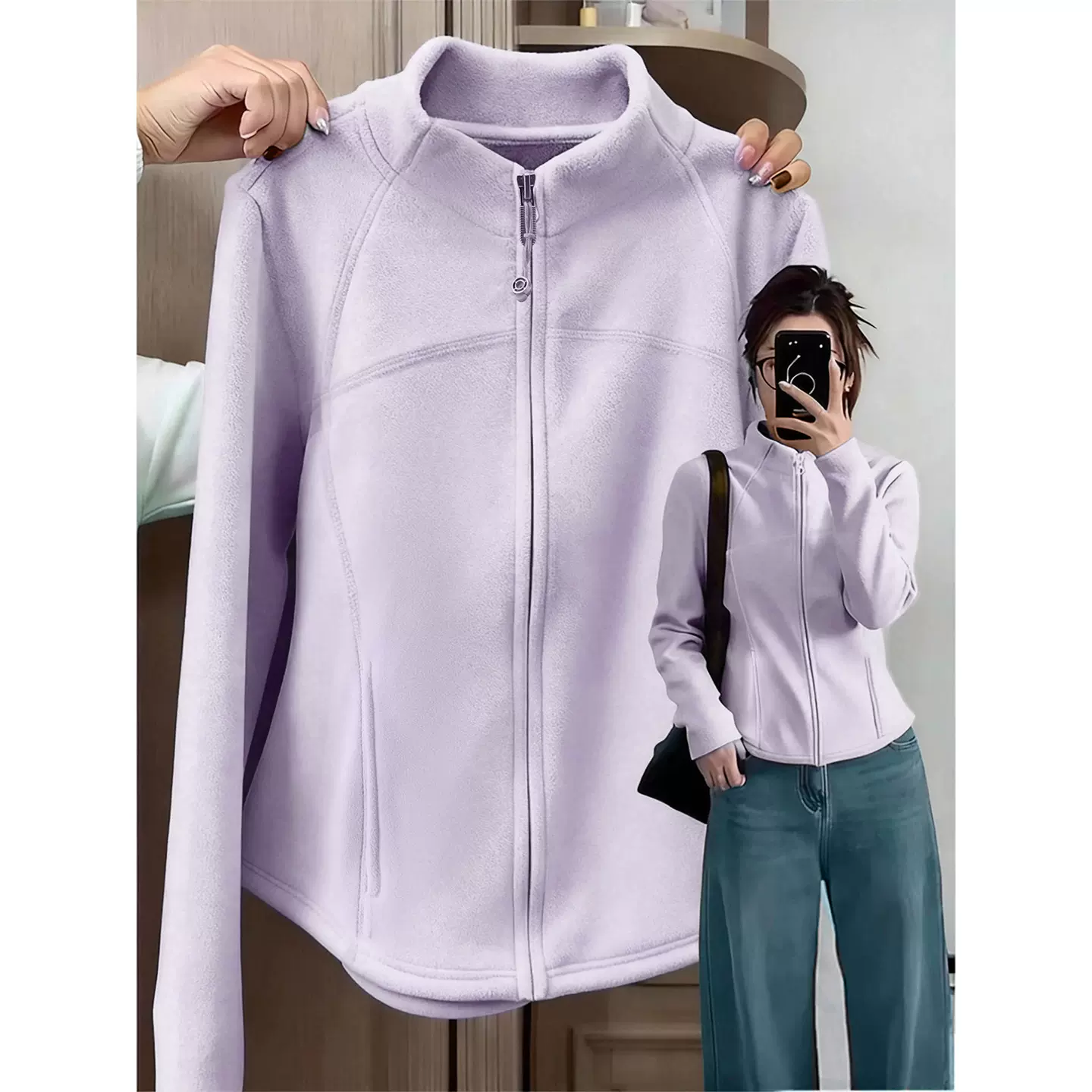 修身摇粒绒女内搭外套冬季新款冲锋衣抓绒内胆加绒加厚保暖卫衣冬