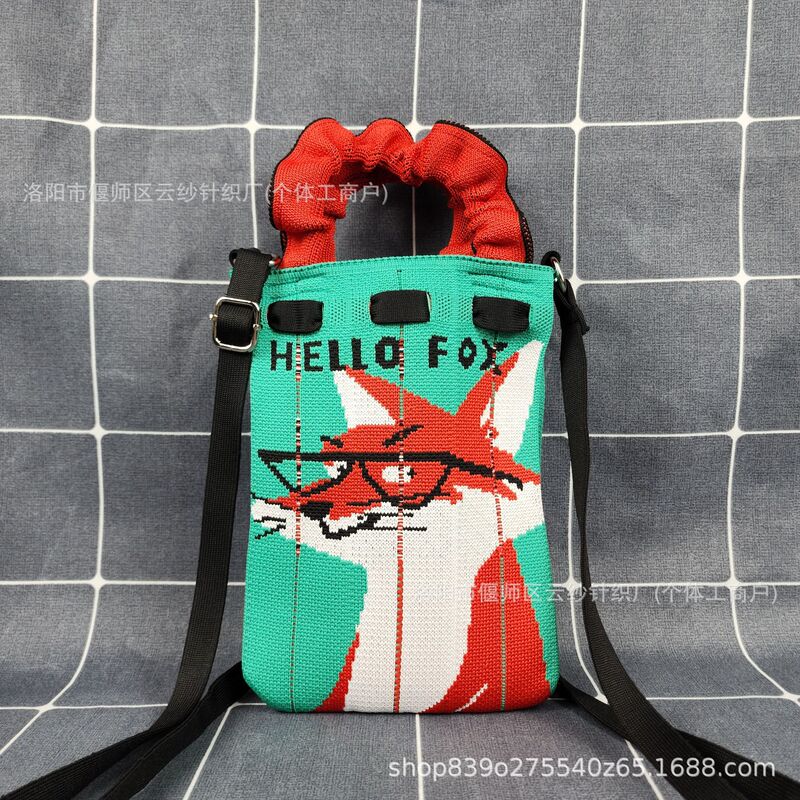 かわいい猫ニットバッグハンドバッグウールニットバッグかわいい猫携帯電話バッグウォーキングベビーバッグ子供バッグキー|undefined