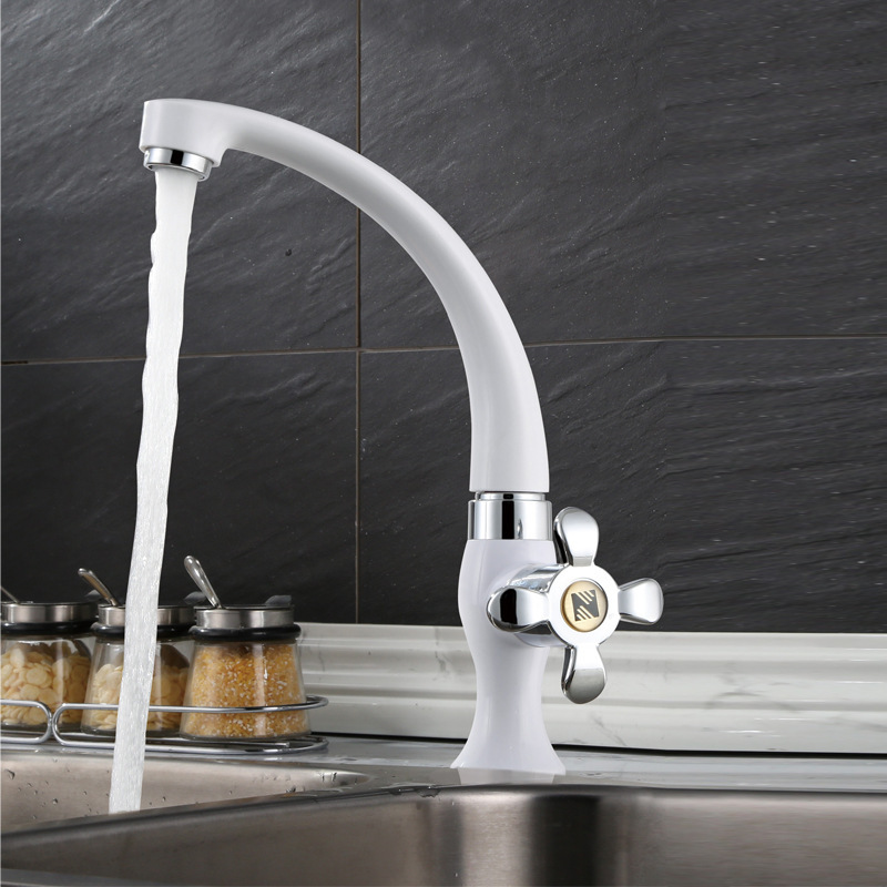 Porcelain white ABS plastic single cold kitchen faucet simple quick open kitchen sink faucet factory wholesale