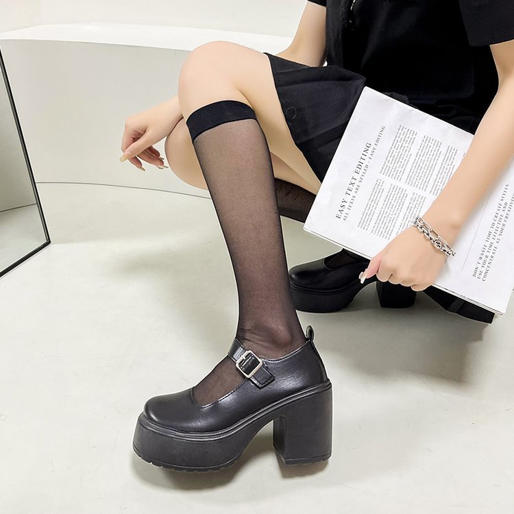 Zapatos de cuero de tacón alto de moda Mary Jane plataforma aumento de la altura mocasines de las mujeres 2024 caliente nuevo casual zapatos de las mujeres del todo-fósforo